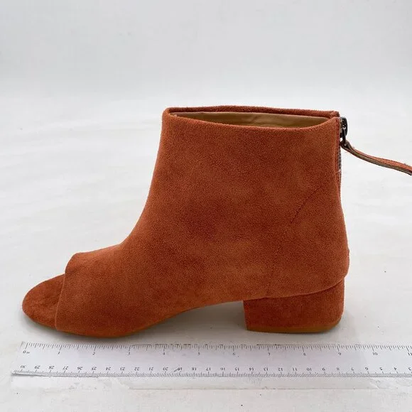 Brown Suede Women Comfort Block Low Heels Peep Toe Back Zipper Ankle Bootie - Picture 1 of 6